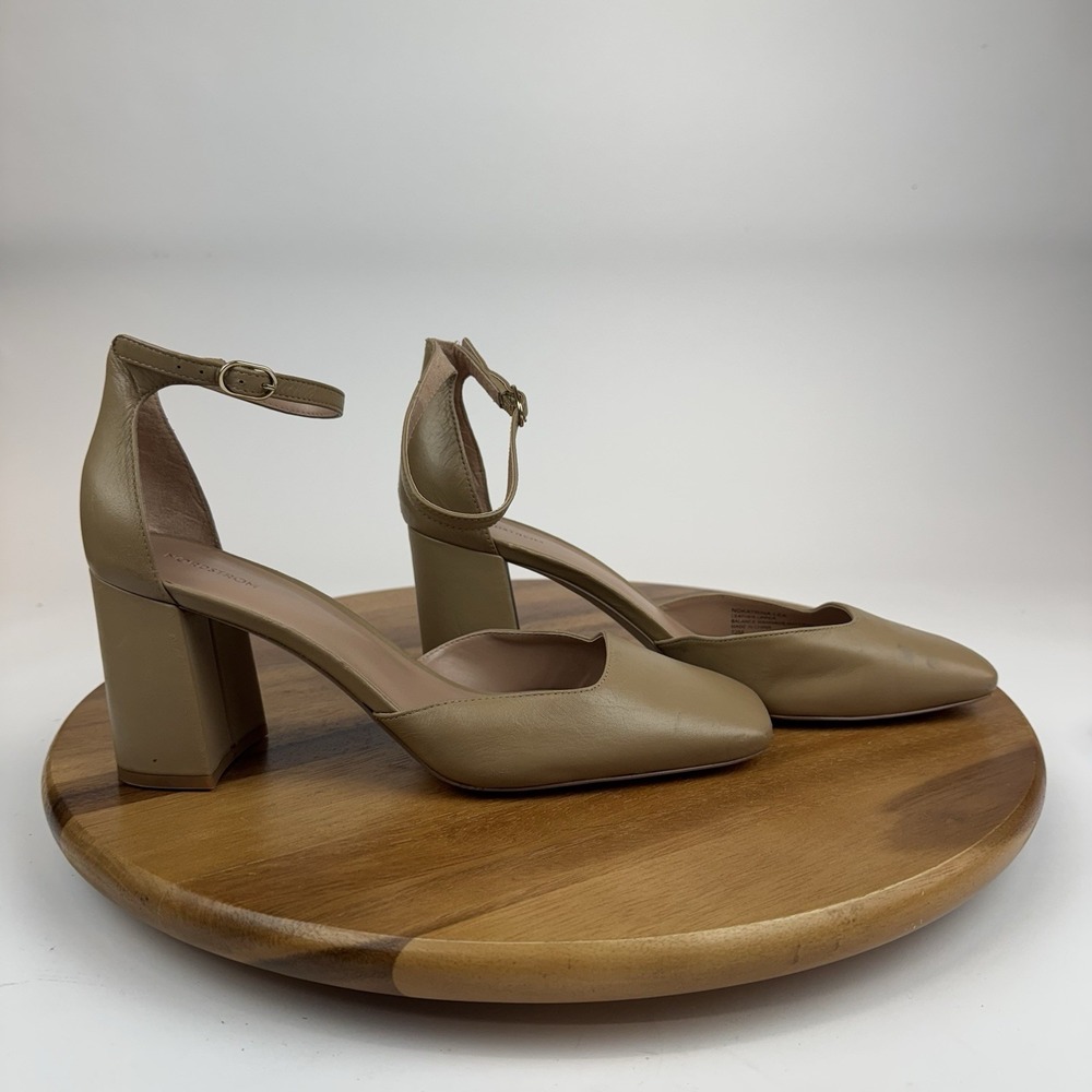 Womens Nordstrom Katrina Tan Leather Ankle Strap Block Heels Pumps Size 12 M EUC